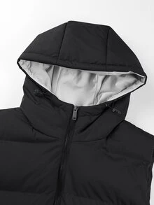 Manfinity Homme Men's Hooded Zipper Vest Winter Coat , Fall Winter - Black - View 3