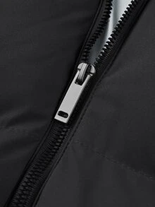 Manfinity Homme Men's Hooded Zipper Vest Winter Coat , Fall Winter - Black - View 5
