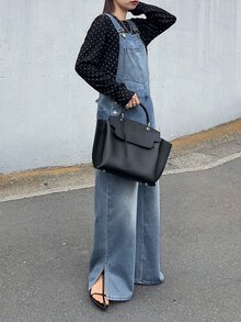 FRIFUL Overall Denim Kasual Wanita Model Longgar dengan Kaki Lebar, Dilengkapi Saku, Cocok untuk Musim Panas, Sehari-hari, Warna Biru Muda - Biru - View 5