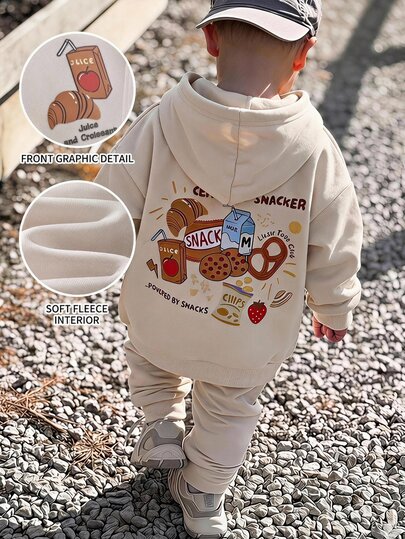 THE HAPPY LOOK Young Boy Cartoon Food Pattern Knitted Soft Crew Neck Long Sleeve Pullover Sweatshirt And Elastic Waist Long Pants 2-Piece Set