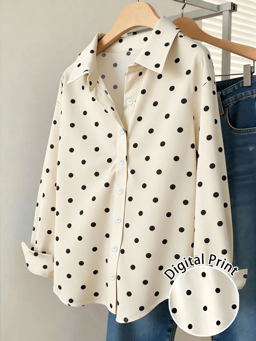 Airaco Kemeja Kasual Wanita Motif Polkadot untuk Perjalanan Sehari-hari - MultiWarna - View 1