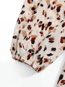 SHEIN Girlism 青少年女孩洋裝，休閒度假風棕色拼接碎花豹紋收腰洋裝，棕色洋裝，波點洋裝，適合日常優雅穿著、返校季、畢業季 - 棕色 - 查看 4