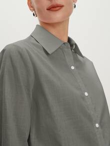 BizChic 女款襯衫 春季翻領前開襟單排扣 優雅簡約休閒 通勤約會 日常度假 日畢業季 音樂節顯瘦百搭 高端夏季社交節日派對出遊海灘辦公室法式復古清新 - 灰色 - 查看 6