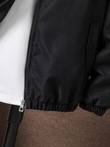 SHEIN Tween Boys' Smiling Face Print Hooded Casual Jacket Autumn Fall Graduation Black - Black - View 5