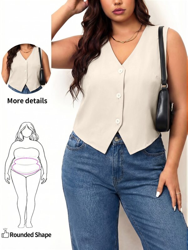 Enliva Chaleco negro talla grande, chaqueta delgada, para uso en la oficina, para silueta de manzana y redondeada