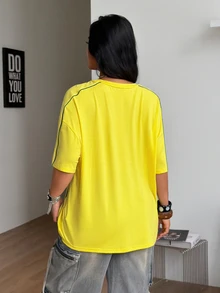 Coolane 女款男款大尺碼夏秋街頭風牛仔遊戲日運動 Y2K 休閒外出夜店辦公約會度假巴西球衣黃色棉質 - 黃色 - 查看 6