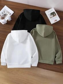 SHEIN 3件組兒童青少年男孩極簡街頭風小字母印花連帽衛衣，休閒學院風舒適時尚簡約實用百搭，柔軟面料，適合日常穿著、上學、旅行、戶外運動，四季皆宜 - 彩色 - 查看 3