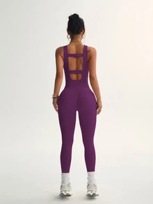 Slayform Slayform Seamless Backless Sleeveless Solid Color Jumpsuit - Red Violet - View 5