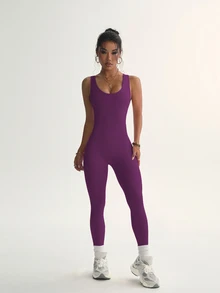 Slayform Slayform Seamless Backless Sleeveless Solid Color Jumpsuit - Red Violet - View 7