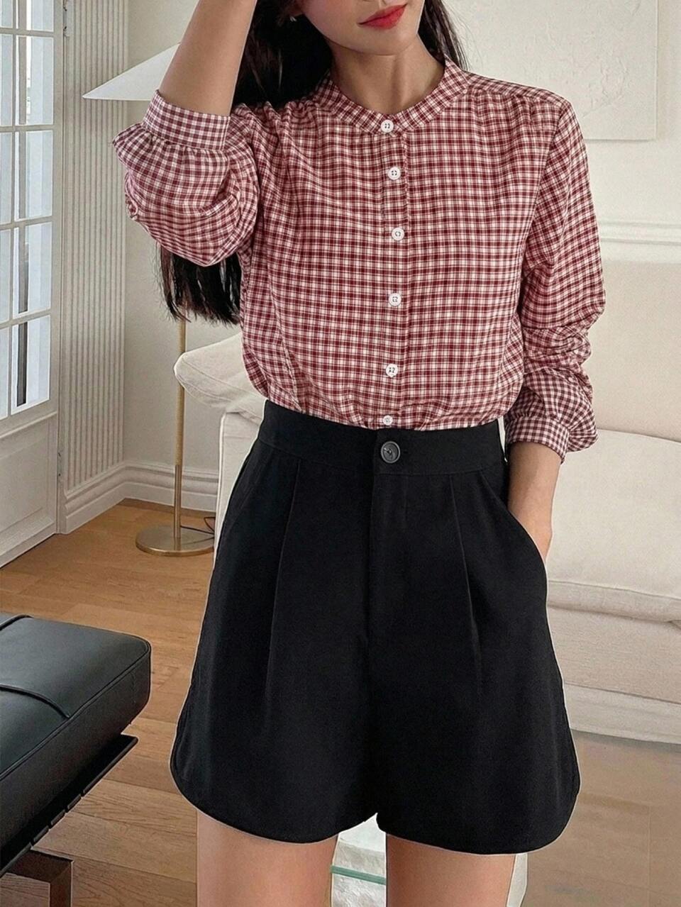 Women's Plaid Long Sleeve Single-Breasted Casual Commuter Shirt Graphic Tees