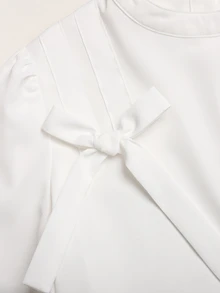 SHEIN TweenGirl 女孩上衣，適合前青春期女孩的優雅襯衫，青少年女孩正式上衣，女孩服飾，校服，白色上衣，返校季 - 白色 - 查看 5