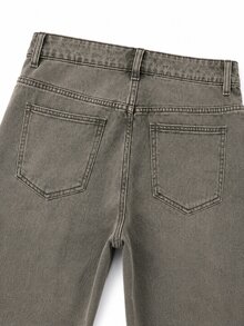 Zerodot Celana Jeans Wanita Model Vintage Wash Denim Potongan Lebar Gaya Retro Kasual Sehari-hari Musim Gugur dan Pra-Musim Gugur - Hijau - View 7