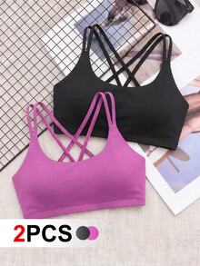 SHEIN Cheerettes Women's Solid Color Seamless Sports Bra - Multicolor - View 1