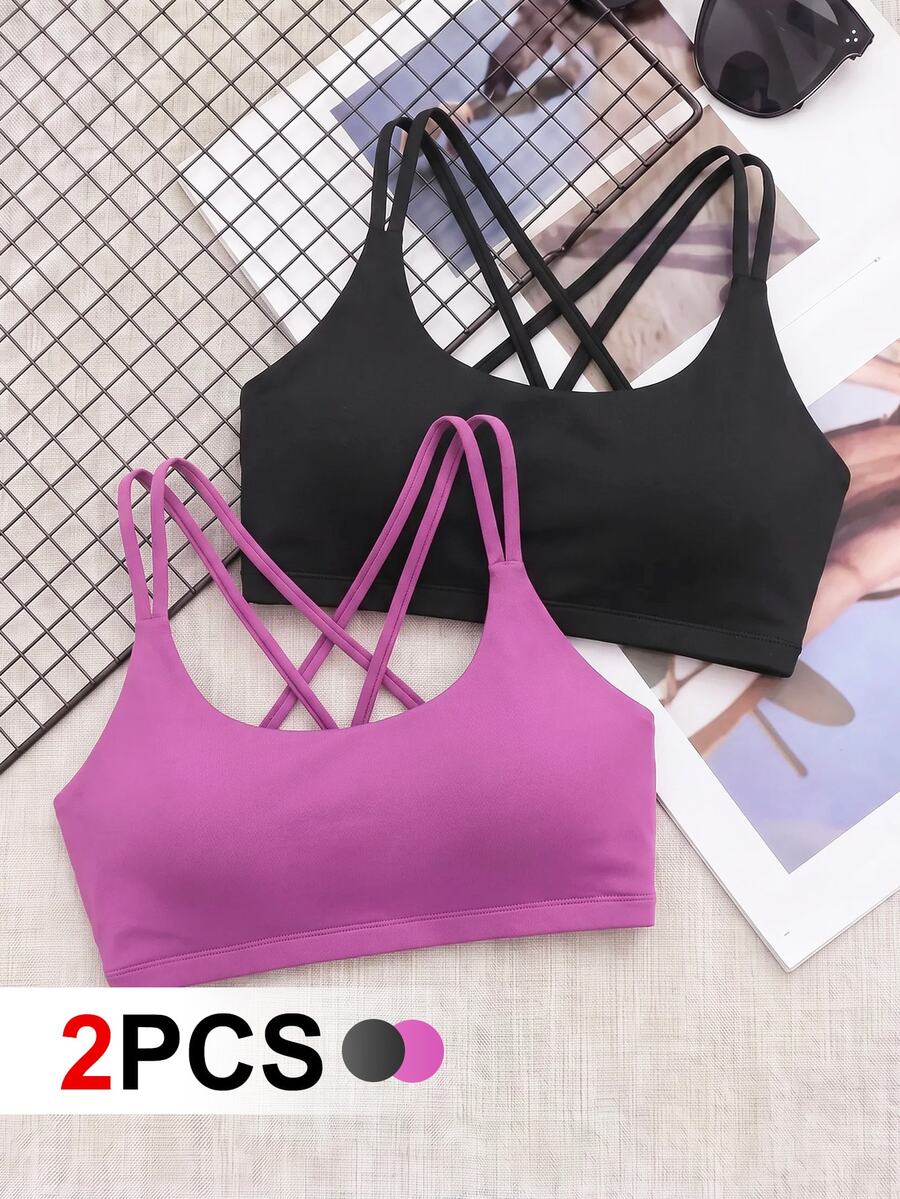 SHEIN Cheerettes Women's Solid Color Seamless Sports Bra - Multicolor - View 1