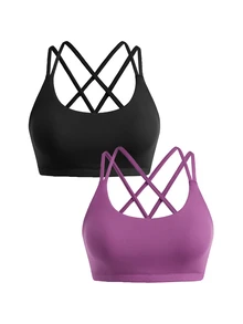 SHEIN Cheerettes Women's Solid Color Seamless Sports Bra - Multicolor - View 3