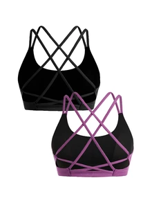 SHEIN Cheerettes Women's Solid Color Seamless Sports Bra - Multicolor - View 4