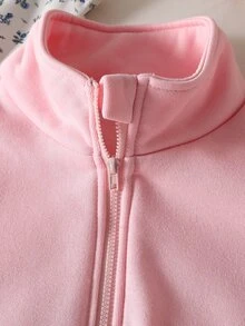 SHEIN Sparklyn 女童休閒純色連帽拉鍊開襟外套，返校季秋冬風格 - 粉色 - 查看 6