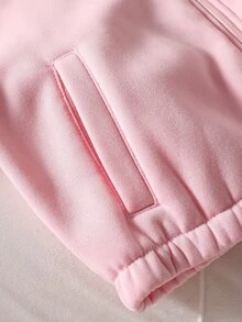 SHEIN Sparklyn 女童休閒純色連帽拉鍊開襟外套，返校季秋冬風格 - 粉色 - 查看 4