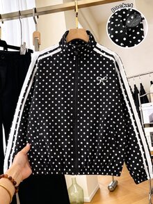 SHEIN 青少年女孩外套，秋季，校園風黑色波點可愛酷女孩 - 黑色 - 查看 4