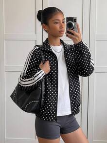 SHEIN 青少年女孩外套，秋季，校園風黑色波點可愛酷女孩 - 黑色 - 查看 10