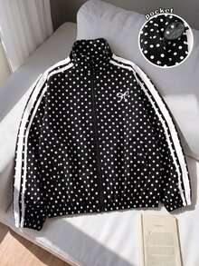 SHEIN 青少年女孩外套，秋季，校園風黑色波點可愛酷女孩 - 黑色 - 查看 3