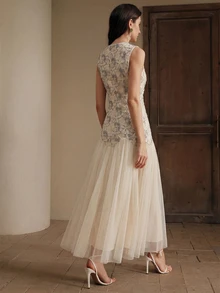 Anewsta Elegant Round Neck Sleeveless Long Dress For Women, New Summer Design - Apricot - View 2
