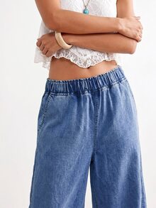 Bohemela Women's Fashion Versatile Pocket Lace Trim Hem Jeans Autumn Outfit For Women - Medium Wash - View 7