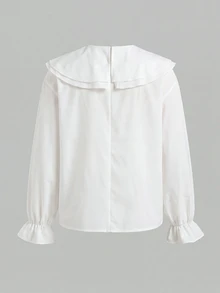 SHEIN Teen Girlkids Loose Casual Minimalist Comfortable Ruffle Bow Tie Lace-Up Beaded Blouse Back To School - White - View 2