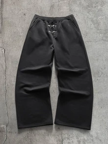 AXEPEAK Men's Airplane Buckle Hooded Sweatshirt And Sweatpants Casual Daily Set - Black - View 5