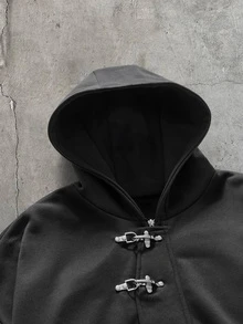 AXEPEAK Men's Airplane Buckle Hooded Sweatshirt And Sweatpants Casual Daily Set - Black - View 14