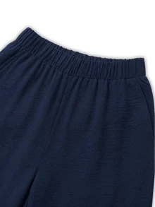 Linhara CURVE Plus Size Navy Blue Colorblock Sleeveless Shirt And Wide Leg Pants 2 Pieces Set - Multicolor - View 4