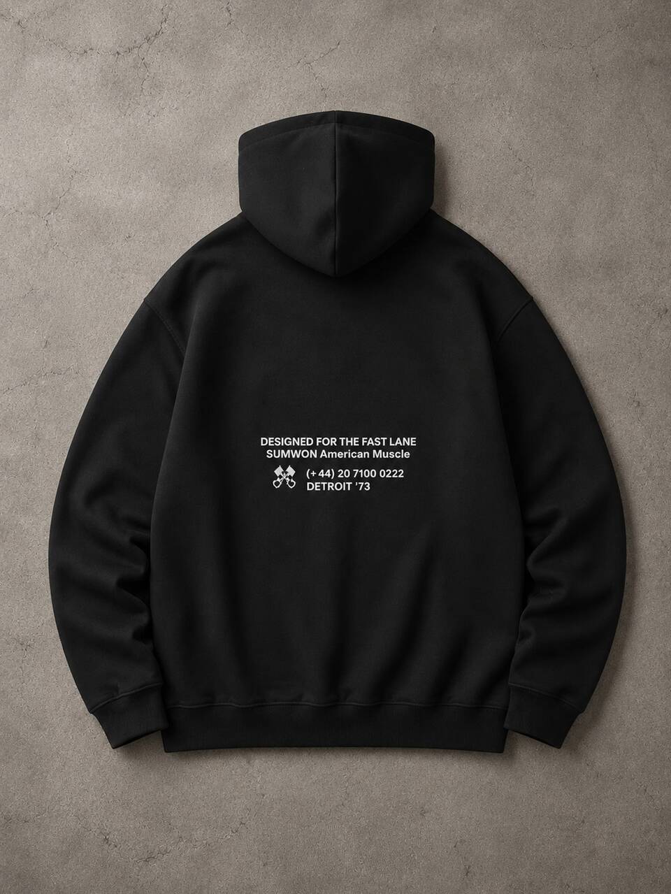 Amerikanischer Muskel Oversized Pullover Hoodie mit Grafik-Textdruck auf dem oberen Rücken und Mitteltasche, Herbst-Winter-Essential