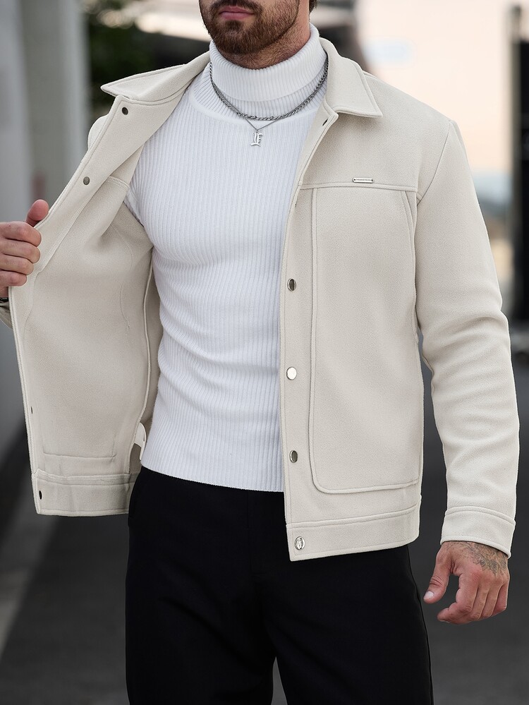 Manfinity CasualCool Men's Solid Colour Casual Long-Sleeve Coat, Autumn And Winter Men's Cream Button Coat - Apricot - View 8