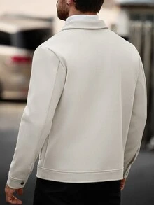 Manfinity CasualCool 男士純色休閒長袖外套，秋冬男士米白色鈕扣外套 - 杏色 - 查看 2