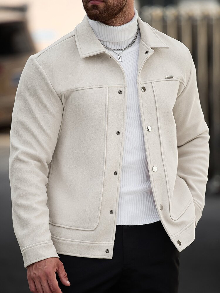 Manfinity CasualCool Men's Solid Colour Casual Long-Sleeve Coat, Autumn And Winter Men's Cream Button Coat - Apricot - View 5
