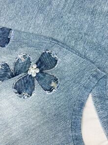 Resyla Denim Floral Print Casual Loose T-Shirt For Women - Multicolor - View 3