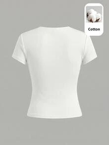 SHEIN Setelan 3 potong Slim Fit Kasual Minimalis Nyaman untuk Anak Perempuan Remaja, Kaos Lengan Panjang dan Pendek Ketat dengan Leher Bulat - MultiWarna - View 4
