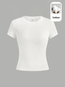 SHEIN Setelan 3 potong Slim Fit Kasual Minimalis Nyaman untuk Anak Perempuan Remaja, Kaos Lengan Panjang dan Pendek Ketat dengan Leher Bulat - MultiWarna - View 3
