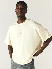SUMWON Oversized Crew Neck Short Sleeve Graphic T-Shirt With Angel Print And Los Angeles Gothic Text Back Print - Apricot - View 1