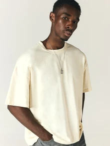 SUMWON Oversized Crew Neck Short Sleeve Graphic T-Shirt With Angel Print And Los Angeles Gothic Text Back Print - Apricot - View 6