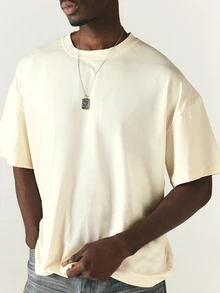 SUMWON Oversized Crew Neck Short Sleeve Graphic T-Shirt With Angel Print And Los Angeles Gothic Text Back Print - Apricot - View 5