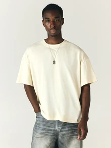 SUMWON Oversized Crew Neck Short Sleeve Graphic T-Shirt With Angel Print And Los Angeles Gothic Text Back Print - Apricot - View 4