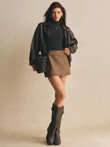 Poéselle 女款純色休閒通勤時尚裙 - 咖啡棕 - 查看 1