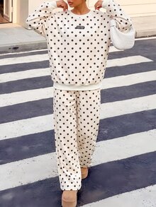 Tween Girl Polka Dot Kids Print Drop Shoulder Hoodie & Pants - Multicolor - View 5