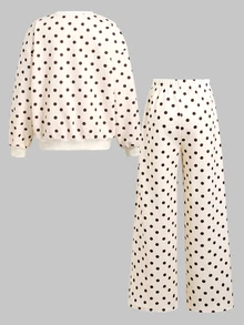 Tween Girl Polka Dot Kids Print Drop Shoulder Hoodie & Pants - Multicolor - View 11