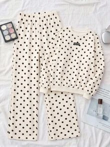 Tween Girl Polka Dot Kids Print Drop Shoulder Hoodie & Pants - Multicolor - View 7