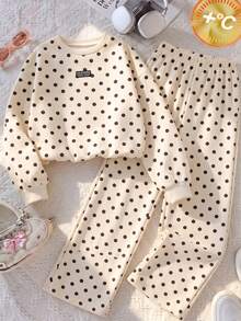 Tween Girl Polka Dot Kids Print Drop Shoulder Hoodie & Pants - Multicolor - View 13