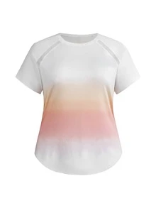 SHEIN Cheerettes Women's Plus Size Gradient Color Casual Fitness Sports T-Shirt - White - View 4