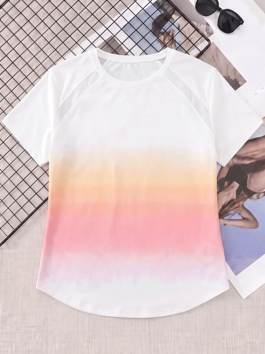 SHEIN Cheerettes Women's Plus Size Gradient Color Casual Fitness Sports T-Shirt - White - View 1