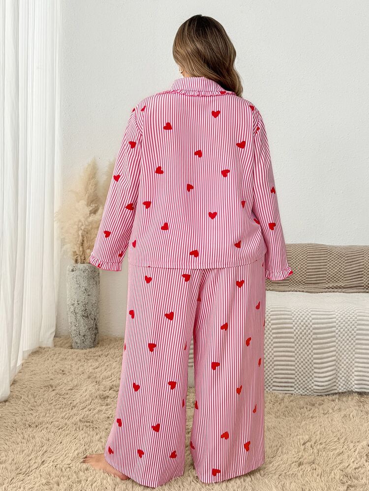 SHEIN CURVE+ Plus Heart Print Blouse & Wide Leg Pants - Multicolor - View 2